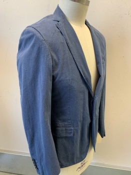 Mens, Sportcoat/Blazer, BROOKS BROTHERS, Blue, Navy Blue, Cotton, Stripes, 42 S, Seersucker, Single Breasted, 2 Buttons,  Notched Lapel, 2 Pocket Flap,