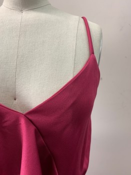N/L, Magenta Pink, Polyester, Solid, V-N, Straps, Zip Back, Diagonal Ruffle Down Bust and Skirt, Matching Belt