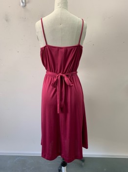 N/L, Magenta Pink, Polyester, Solid, V-N, Straps, Zip Back, Diagonal Ruffle Down Bust and Skirt, Matching Belt