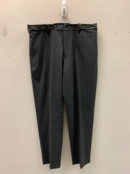Mens, Slacks, Uniqlo, Charcoal Gray, Gray, Cotton, Polyester, Grid , 36/30, F.F, Side Pockets, Zip Front, Belt Loops