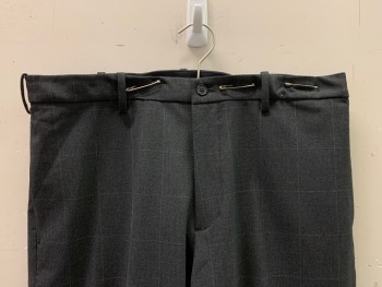 Mens, Slacks, Uniqlo, Charcoal Gray, Gray, Cotton, Polyester, Grid , 36/30, F.F, Side Pockets, Zip Front, Belt Loops