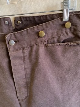 NL, Chocolate Brown, Cotton, Solid, F.F, Button Front, 3 Pockets, Metal Suspender Buttons, Back Half Belt, 1 Back Pocket