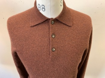 Mens, Pullover Sweater, SPRING MERCER, Brown, Cashmere, Solid, S P, L/S, C.A., 3 Bttn