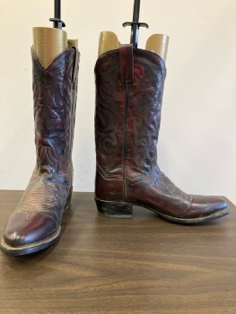Mens, Cowboy Boots , DAN POST, 10.5 D, Cordovan Leather  And Stitching, Distressed Look