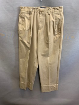 Mens, Casual Pants, IZOD, Khaki Brown, Poly/Cotton, 30/30, Side Pockets, Zip Front, Pleated Front, 2 Welt Pockets