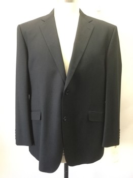 Mens, Sportcoat/Blazer, STATEMENT, Black, Wool, Solid, 48R, Single Breasted, 2 Buttons,  Notched Lapel, Top Stitch, 3 Pockets,