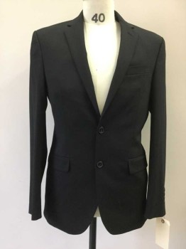 Mens, Suit, Jacket, JOS A BANK, Black, Wool, Solid, 38R, Notched Lapel, 2 Buttons,