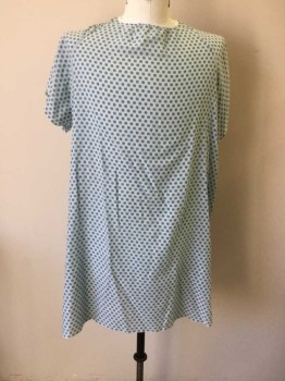Unisex, Patient Gown, MEDLINE, Lt Blue, Black, Cotton, Novelty Pattern, 2X, Lt Blue Background with Black Circles with X's Through Pattern, White Twill Collar/Tie, Short Sleeve,