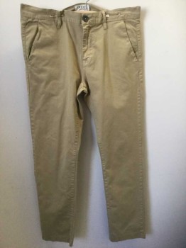Mens, Casual Pants, FRAME, Tan Brown, Cotton, Spandex, Solid, Ins:31, W:32, Ribbed Twill, Flat Front, Zip Fly, 4 Pockets, Slim Leg