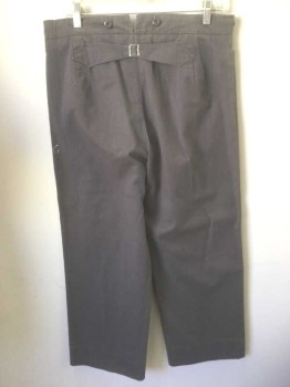 Mens, Historical Fiction Pants, N/L, Gray, Cotton, Solid, Ins26+, W:32, Twill, Button Fly, Suspender Buttons at Outside Waistband, 2 Front Pockets, Belted Back, Made To Order Reproduction, Old West