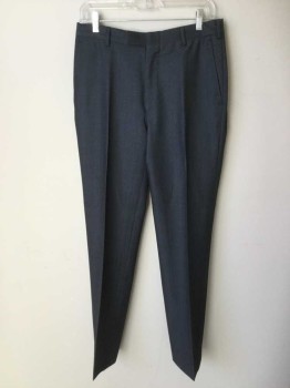 Mens, Suit, Pants, ZEGNA, Slate Blue, Wool, Rayon, Heathered, 29, 30, Flat Front, Zip Fly, 4 Pockets