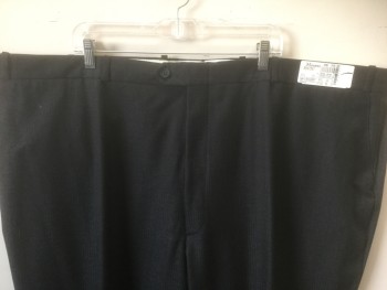 Black, Wool, Stripes - Pin, Self Pinstripe, Flat Front, Button Tab Waist, 4 Pockets, Straight Leg