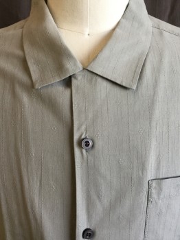 TOMMY BAHAMA, Lt Gray, Silk, Solid, Stripes - Vertical , Short Sleeves, Button Front, 1 Pocket, Texture Self Stripe and Half Diamonds