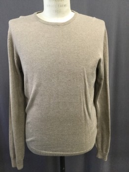 THE PULLOVER, Lt Brown, Cotton, Solid, Crew Neck, Heathered Light Brown