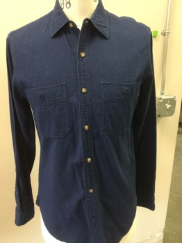 JCREW, Navy Blue, Cotton, Solid, Collar Attached, Button Front, Patch Pocket,  Long Sleeves,