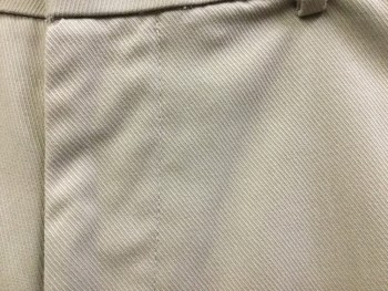 VAN HEUSEN, Khaki Brown, Polyester, Cotton, Stripes - Diagonal , Khaki with Self Diagonal Stripes, Flat Front, Zip Front, 4 Pockets (blue Pen Marks on Waistband)