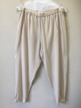 Womens, Pants, BABATON, Ecru, Synthetic, Solid, M, Crepe, Elastic Waist, Elastic Cuffs, 2 Side Pockets, Cropped Length
