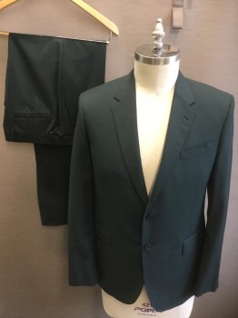 PAUL SMITH LONDON, Forest Green, Wool, Mohair, Solid, Single Breasted, 2 Buttons,  Notched Lapel, Hand Picked Collar/Lapel,