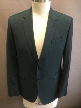 PAUL SMITH LONDON, Forest Green, Wool, Mohair, Solid, Single Breasted, 2 Buttons,  Notched Lapel, Hand Picked Collar/Lapel,