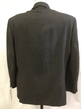 CALVIN KLEIN, Tobacco Brown, Wool, Solid, Single Breasted, Peaked Lapel, 2 Buttons, Double Vent Back