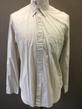Mens, Casual Shirt, J. CREW, Ecru, Cotton, Spandex, Solid, M, Long Sleeve Button Front, Collar Attached, Button Down Collar, 1 Patch Pocket, **Has a Double