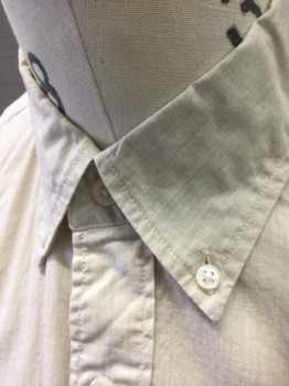 J. CREW, Ecru, Cotton, Spandex, Solid, Long Sleeve Button Front, Collar Attached, Button Down Collar, 1 Patch Pocket, **Has a Double