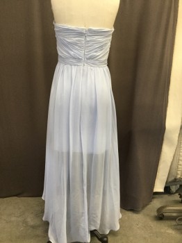 AIDAN, Baby Blue, Polyester, Solid, Strapless, Rouched Detailed Weave Bust W/sheer Sequins, High Low Skirt W/ruffle