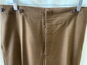 MTO, Brown, Wool, Heathered, Flat Front, Button Fly,  2 Pockets, Suspender Buttons on Waist