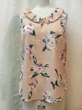 MODCLOTH, Blush Pink, Magenta Purple, Periwinkle Blue, Dk Green, White, Polyester, Floral, Collar Attached, Lace Up V-neck, Sleeveless