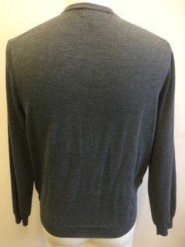 Mens, Pullover Sweater, BROOKS BROTHERS, Gray, Wool, Nylon, 42, Large, V-neck,