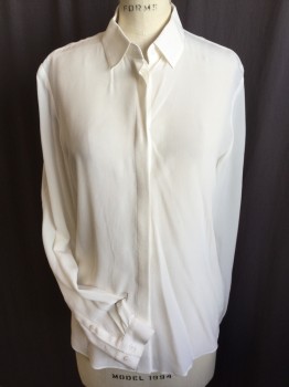& OTHER STORIES, Cream, Silk, Solid, Collar Attached, Hidden Button Front, Long Sleeves,