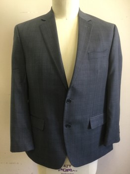 MICHAEL KORS, Slate Blue, Gray, Black, Wool, Polyester, Plaid, Single Breasted, 2 Buttons,  3 Pockets, Notched Lapel, 2 Back Vents,
