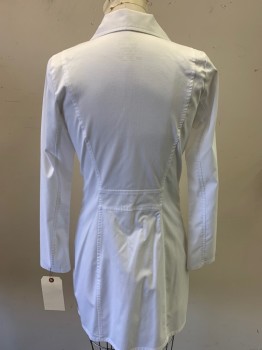 Womens, Lab Coat Women, CHEROKEE, White, Rayon, Elastane, Solid, XS, Button Front, Notched Lapel, 2 Pockets,