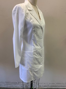 Womens, Lab Coat Women, CHEROKEE, White, Rayon, Elastane, Solid, XS, Button Front, Notched Lapel, 2 Pockets,