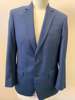 MICHAEL KORS, Navy Blue, Polyester, Rayon, Solid, Single Breasted, 2 Buttons,  Gabardine, 2 Back Vents,  Notched Lapel,