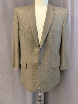 JOSEPH & FEISS, Black, Khaki Brown, Brown, Wool, Plaid, Notched Lapel, Single Breasted, Button Front, 2 Buttons, 3 Pockets