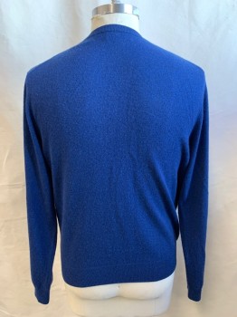 BLOOMINGDALE'S, Dk Blue, Cashmere, Solid, V-neck, Ribbed Knit Neck/Waistband/Cuff, Long Sleeves
