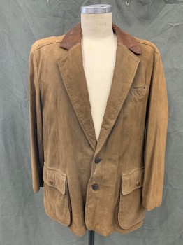 Mens, Leather Jacket, LONE PINE, Brown, Leather, Solid, M, Single Breasted, Darker Brown Collar Attached, Notched Lapel, 3 Pockets, Long Sleeves