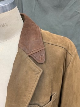Mens, Leather Jacket, LONE PINE, Brown, Leather, Solid, M, Single Breasted, Darker Brown Collar Attached, Notched Lapel, 3 Pockets, Long Sleeves