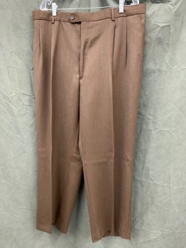 Mens, Suit, Pants, LORIANO, Brown, Wool, Heathered, 39/30, Double Pleats, Zip Fly, 4 Pockets, Button Tab Closure, Belt Loops