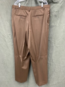 Mens, Suit, Pants, LORIANO, Brown, Wool, Heathered, 39/30, Double Pleats, Zip Fly, 4 Pockets, Button Tab Closure, Belt Loops