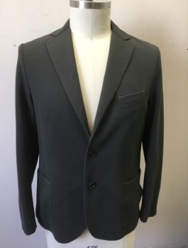 N/L, Gray, Cotton, Nylon, Solid, Pique Jersey Material, Single Breasted, 2 Buttons, Notched Lapel, 3 Pockets Including 2 Patch Pockets at Hips, No Lining