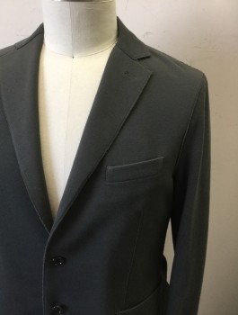 N/L, Gray, Cotton, Nylon, Solid, Pique Jersey Material, Single Breasted, 2 Buttons, Notched Lapel, 3 Pockets Including 2 Patch Pockets at Hips, No Lining