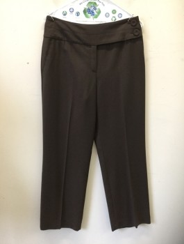 ESCADA, Brown, Wool, Mohair, Solid, High Waist, Wide Leg, Wide 3" Yoke/Waistband, 2 Fabric Button Closures at Side, Zip Fly, No Pockets or Belt Loops