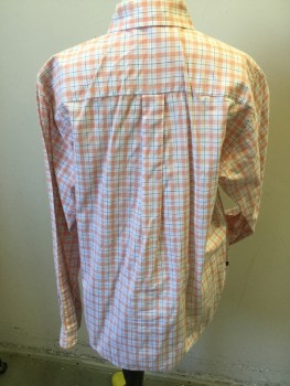 BROOKS BROTHERS, Off White, Orange, Black, Blue, Brown, Cotton, Plaid, Plaid-  Windowpane, Collar Attached, Button Front, Long Sleeves, Curved Hem