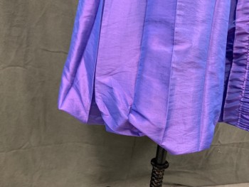 Womens, Cocktail Dress, JERRY T, Purple, Polyester, Solid, B 34, M, Iridescent, Fortuny Pleats, Button Front, with Horizontal Pleated Placket, Oversize Pleated Collar, Pleated Cuffs, Spaghetti Strap Belted Cuffs, Bubble Hem, Self Belt