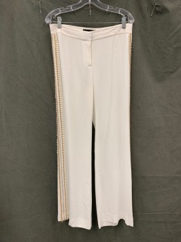 Womens, Suit, Pants, KOBI HALPERIN, White, Polyester, Rayon, Solid, 8, Flat Front, Zip Fly, Lace Side Stripes with Gold/Rhinestones