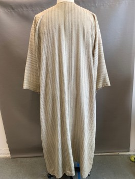 Mens, Historical Fiction Tunic, N/L MTO, Oatmeal Brown, Gray, Cotton, Stripes - Pin, C <54", O/S, Coarsely Woven, Long Sleeves, Floor Length, Round Neck with Keyhole, Suede Self Ties, Dirty and Lightly Aged