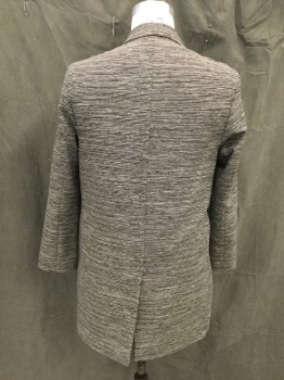 Mens, Coat, Overcoat, COS, Black, Gray, Polyester, Wool, Stripes - Static , 38R, Single Breasted, Hidden Placket, Collar Attached, Notched Lapel, Long Sleeves, 2 Pockets, Knee Length