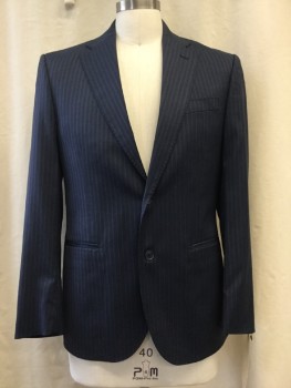 GALANTE , Navy Blue, Black, Wool, Stripes - Pin, Heathered, Notched Lapel, Collar Attached, 2 Buttons,  3 Pockets,